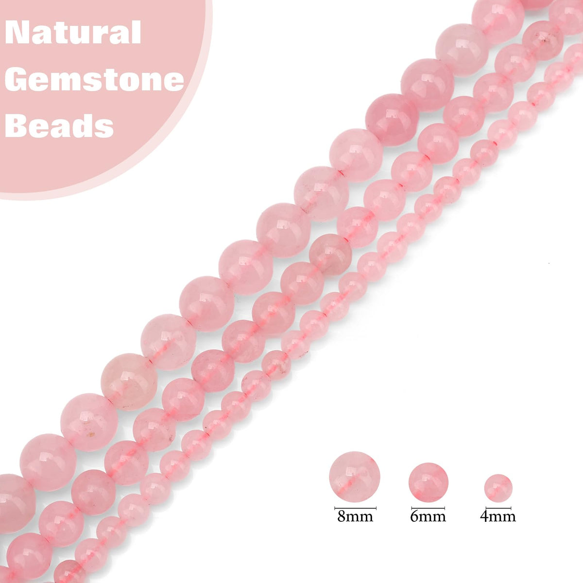 Vinswet 45pcs 8mm Rose Quartz Natural Stone Beads Round Genuine Real Stone Beading Loose Gemstones DIY Smooth Bead for Bracelet Necklace Earrings Jewelry Making