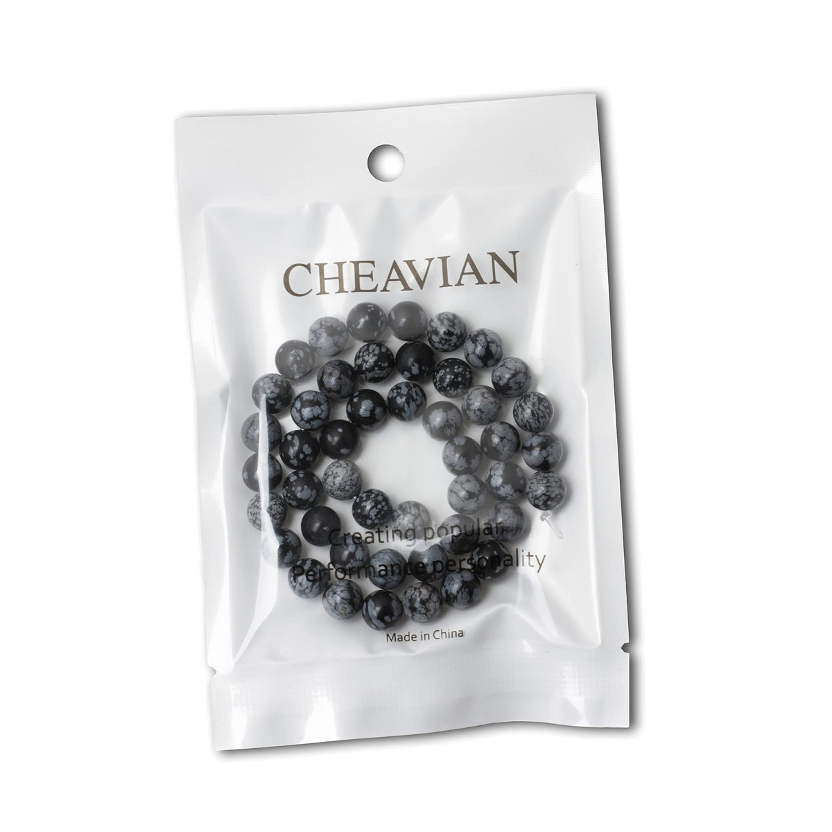 CHEAVIAN 45PCS 8mm Natural Black Snowflake Obsidian Gemstone Round Loose Beads Stone Beads for Jewelry Making DIY Findings 1 Strand 15"