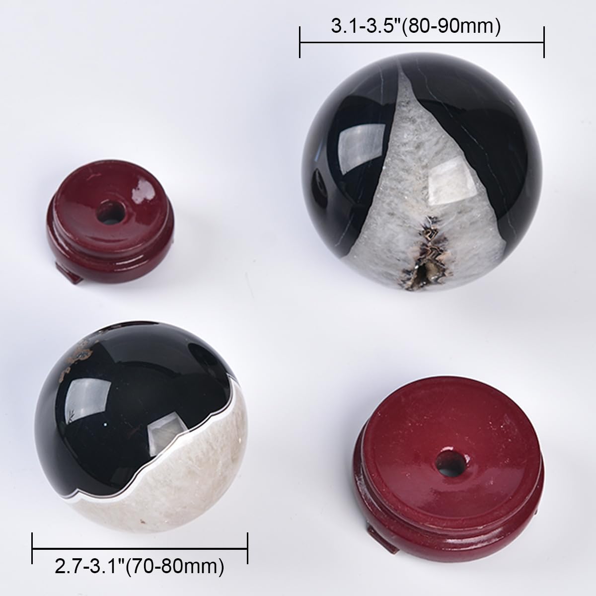 JIC Gem 2.7-3.1 inch(70-80mm) Large Black Onyx Agate Crystal Ball Round Healing Crystals Decorative Sphere with Wooden Stand Meditation Witchcraft Home Decor