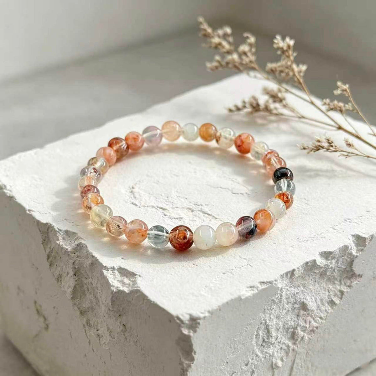 Natural Red Bloodstone Crystal Beaded Bracelet, Unisex Fire Quartz Healing Stretch Bracelet Red Agate Crystal Bracelet, Blessing and Healing, Sacor Good Luck