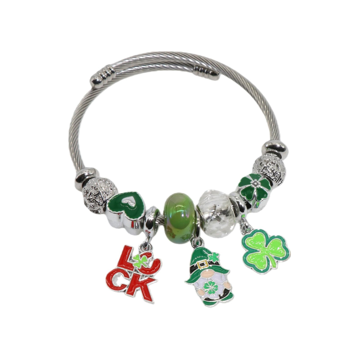 QMWKVNC St. Patrick's Day Charm Bracelets for Womens,Exquisite Cute Cartoon Friendship Silver Bracelets Stainless Steel Bangle, Womens Jewelry Suitable for Holiday Gifts and Birthday Gifts