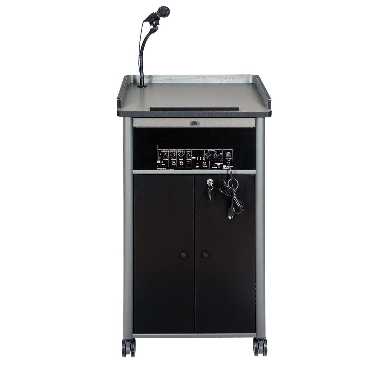 OEF Furnishings CoreSound Media Series Floor-Standing Mobile Lectern (No Microphone, AC Powered, Charcoal Finish)