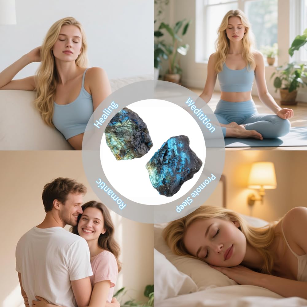 2PCS Natural Raw Stone Healing Crystals Bulk Healing Gemstones for Reiki Tumbling Fountain Rocks Meditation Garden Home Decor (Labradorite)