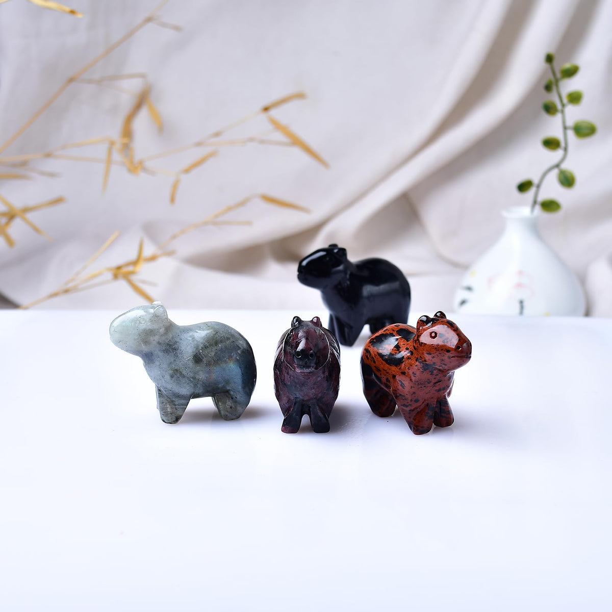 WUYOUSHI Natural Moonstone Capybara Statue 2" Healing Crystal Handmade Sculpture Lucky Guardian Pocket Statues Reiki Meditation Relieve Anxiety Office Home Decoration Gift