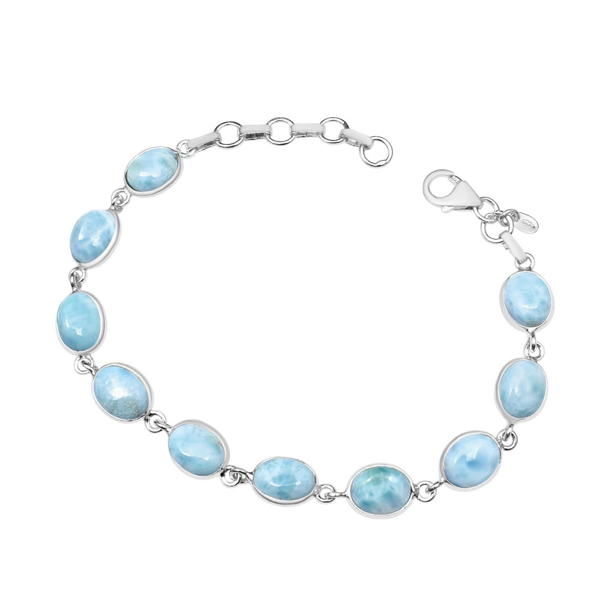 Silver Palace 925 Sterling Silver Natural Larimar Gemstone Link Tennis Bracelet Gift For Unisex 7 Inch To 8 Inch