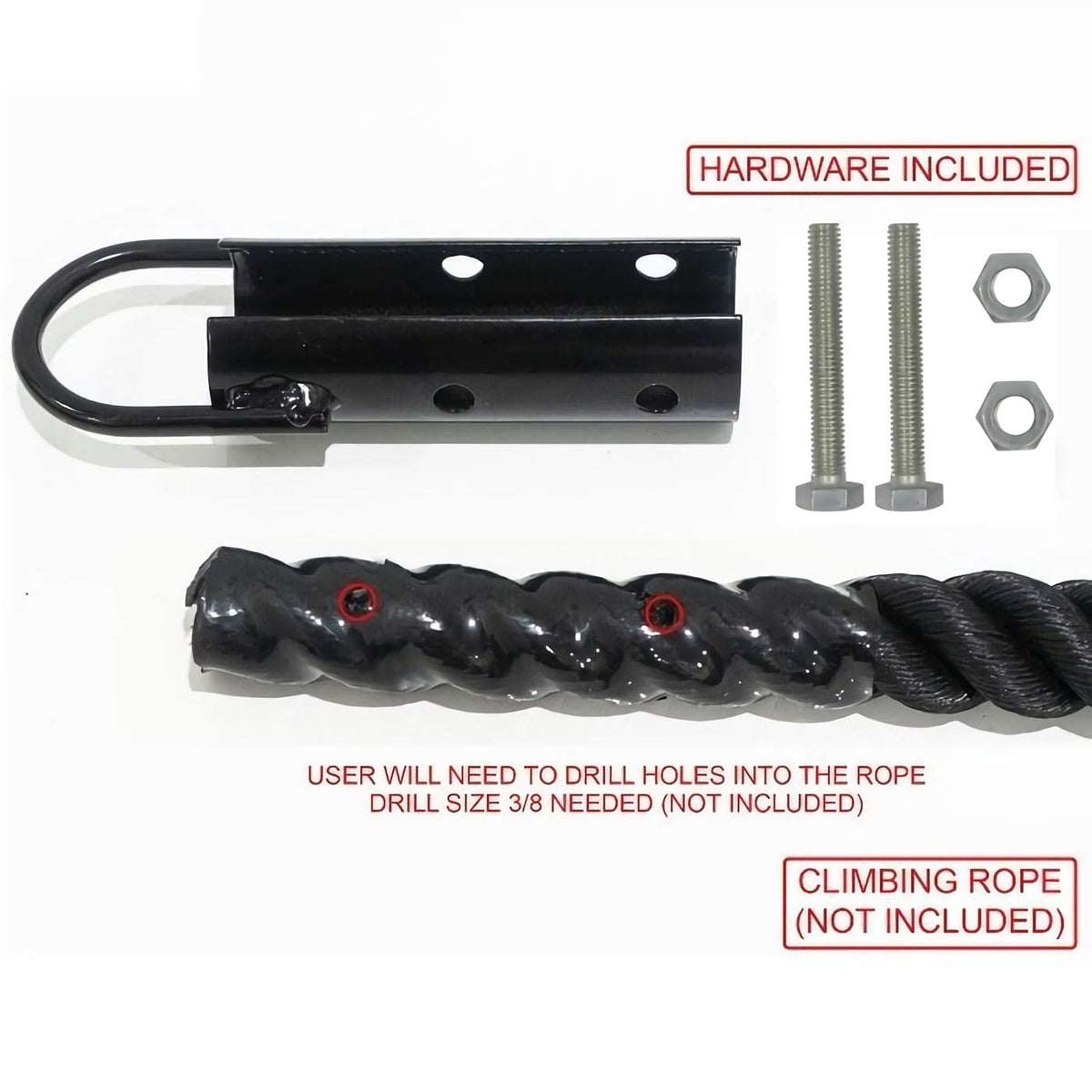 Vehcarc 2 Sets Climbing Rope Clamp, 1½",1.5” Battle Rope Attachment Hook Accessories, Rope Clasp for Rope Climb, Climbing Training Garage Home Gym Workout Fitness Strength Training (1.5" 2PCS Black)