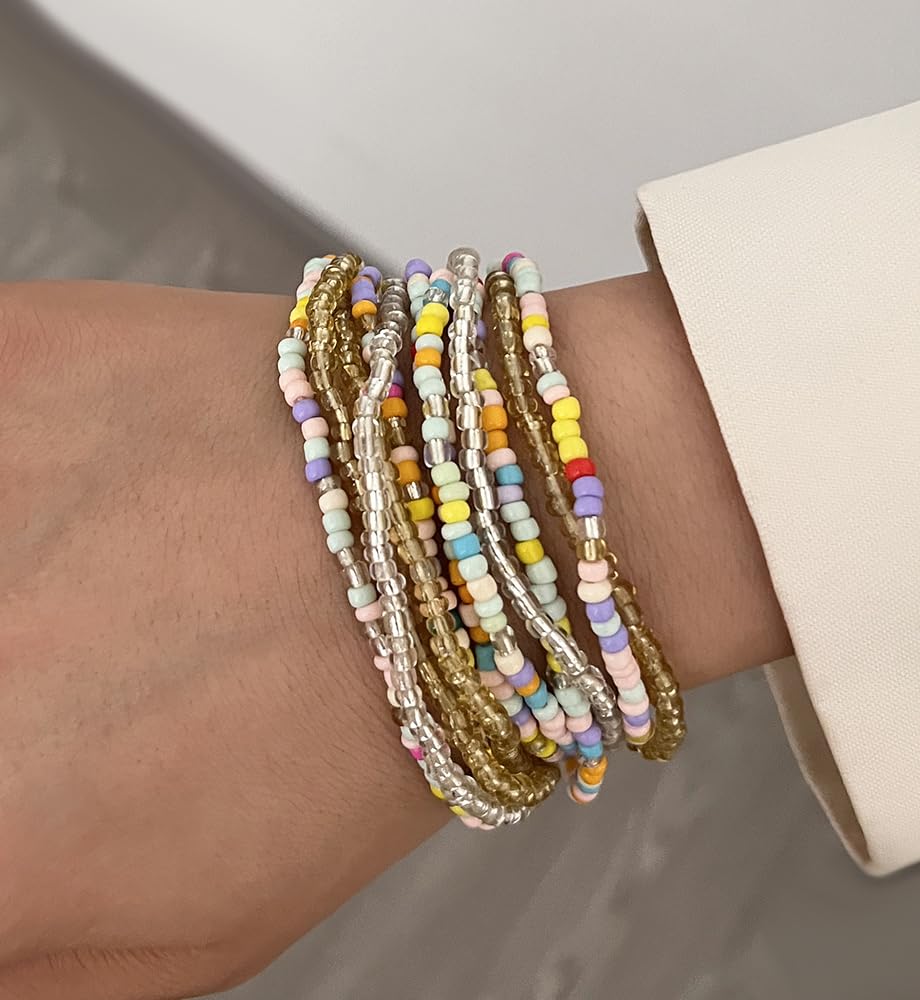 iF YOU Small Colorful Beaded Bracelets Set for Women Trendy, Boho Glass Seed Bead Stretch Bracelet Stack, Non Tarnish Stackable Bracelets Pack Fashion Accessories Gifts