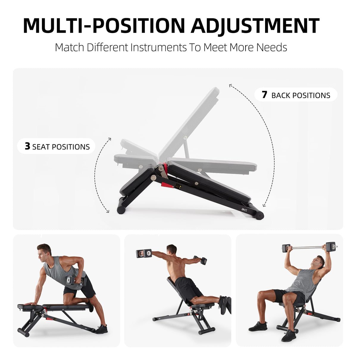 DHT Weight Bench, Adjustable Weight Benches for Home Gym, Workout Bench with Fast Folding, Incline Decline Bench Press for Full Body, Black