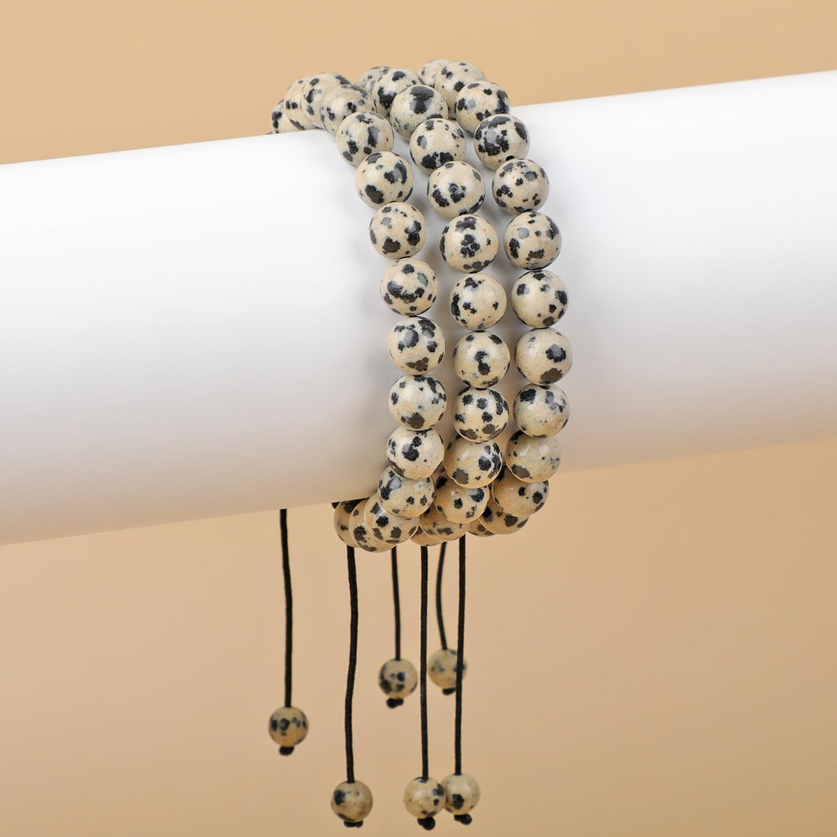 AD Beads Natural 8mm Gemstone Bracelets Healing Power Crystal Macrame Adjustable 7-9 Inch (Dalmation Jasper)