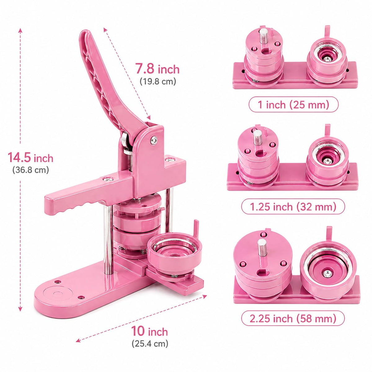 Pin Maker, Button Maker Machine, Pin Maker Machine Kit Includes 300Pcs Pins 25/32/58mm (1/1.25/2.25 inch), 3 Circle Paper Cutters, DIY Button Pin Maker, Button Badge Press Machine(Pink)