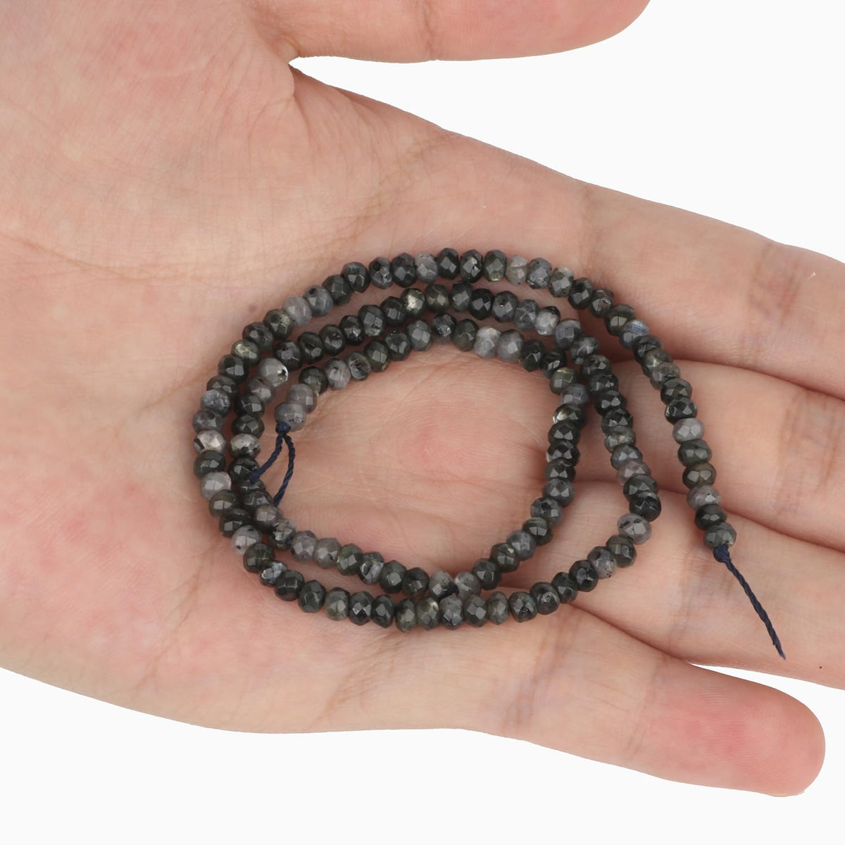 2 String 220PCS 3x5mm Natural Black Color Speckled Beads for Jewelry Making, Songxi Facted Loose Gemstone Beads for DIY Bracelet Necklace Making Supplies with Energy Healing Chakra Power
