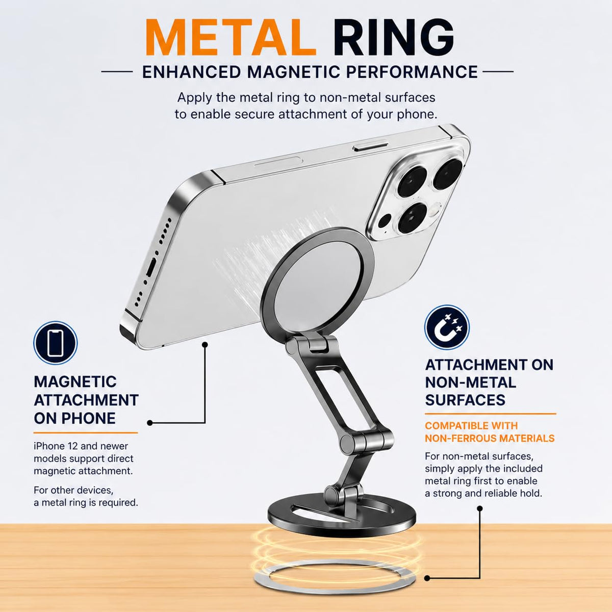 HM² Magnetic Phone Holder for Gym Equipment, Magnetic Phone Mount for Golf Cart, Car & Desk, Magnetic Phone Mount for MagSafe, Strong N55 Magnet, Foldable Adjustable Stand for iPhone 17-12