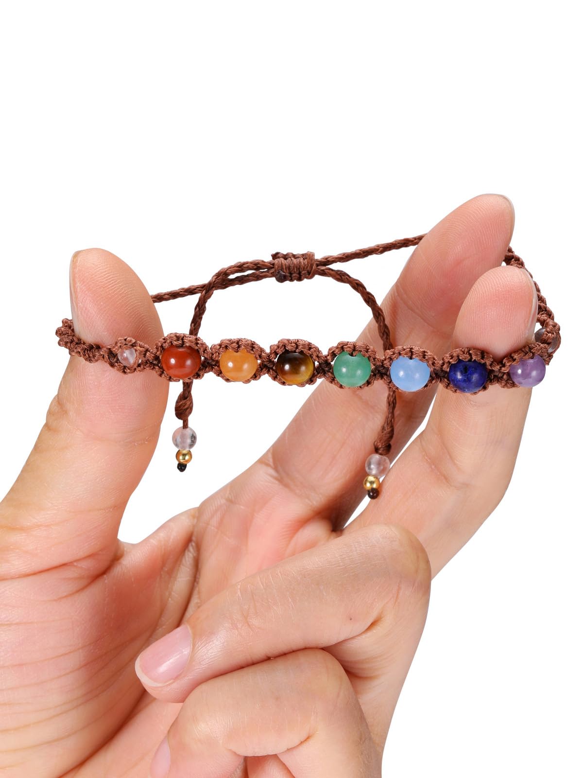 Jovivi 7 Chakras Healing Crystals Bracelet 6mm Natural Gemstone Round Stone Yoga Beads Bracelets Wrapped Rope Adjustable Handmade Jewelry Gift for Womens Men