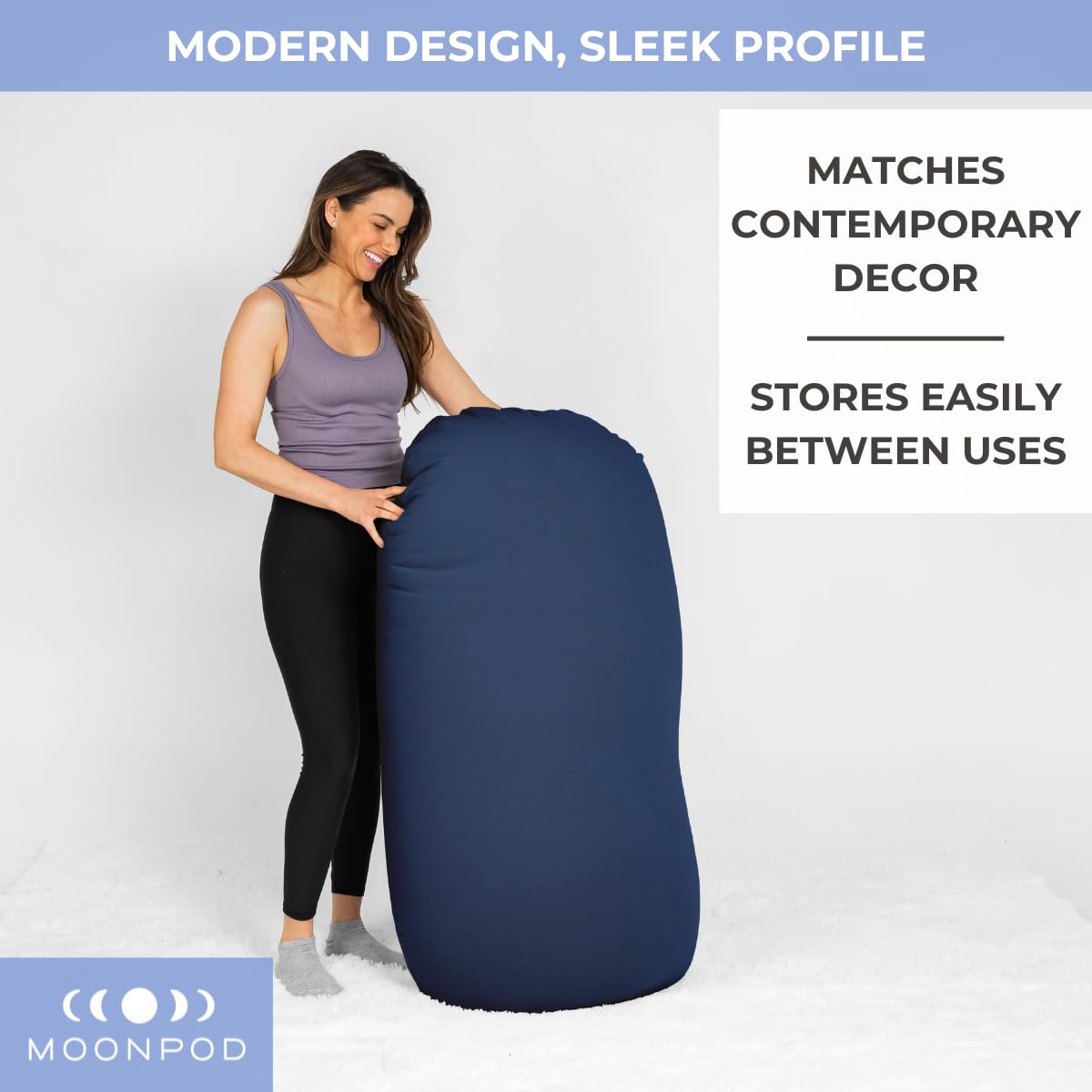 The Moon Pod Bean Bag Chair - Large, Modern Beanbag for Adults, Kids and Teens. Washable Stretch Cover Filled with Thousands of High Density Micro-Beads (Light Blue).