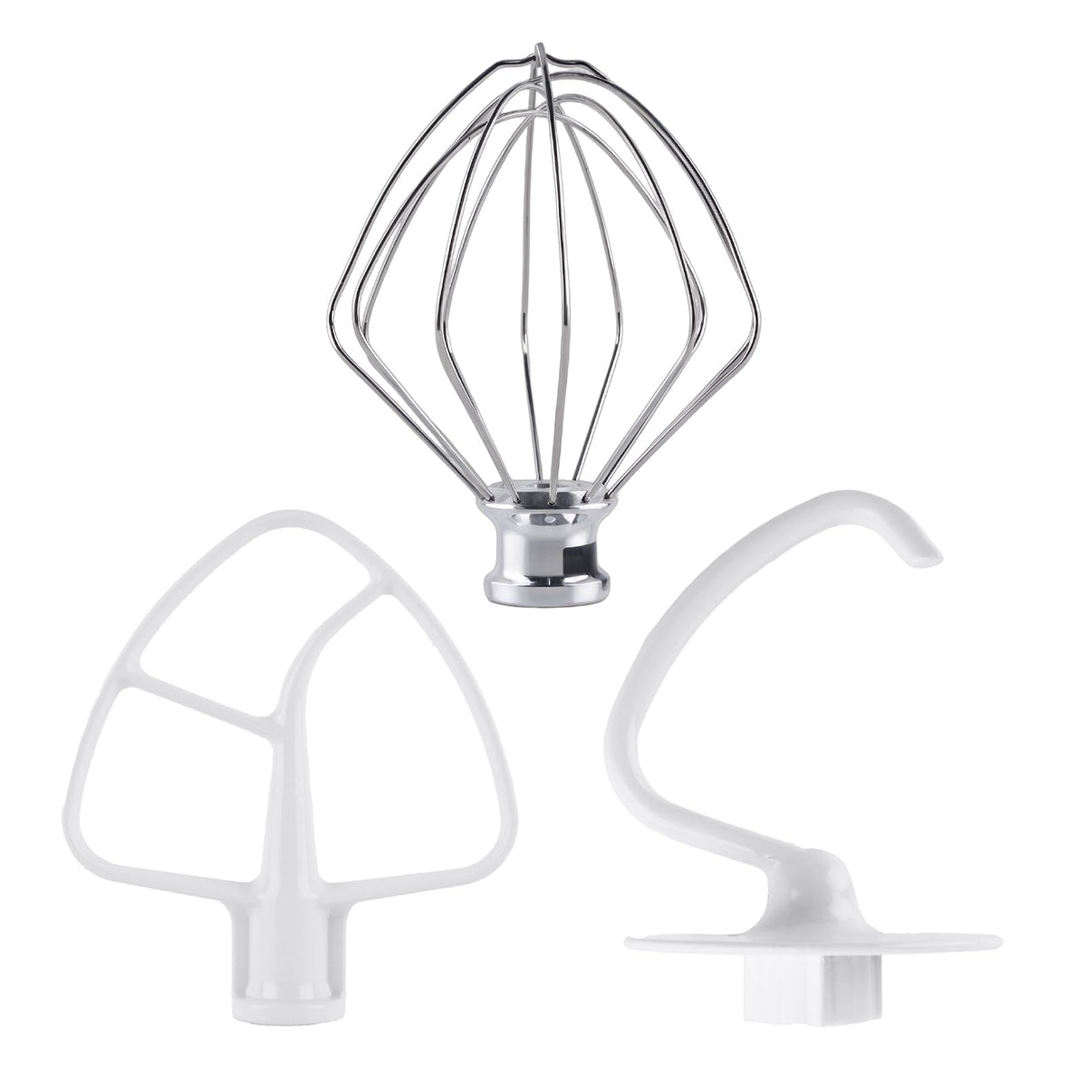 3-Piece Kit Attachments for KitchenAid Tilt-Head Stand Mixer, Accessories Stainless Steel K45WW Wire Whip, K45DH Dough Hook and K45B Coated Flat Blade Paddle with Scraper