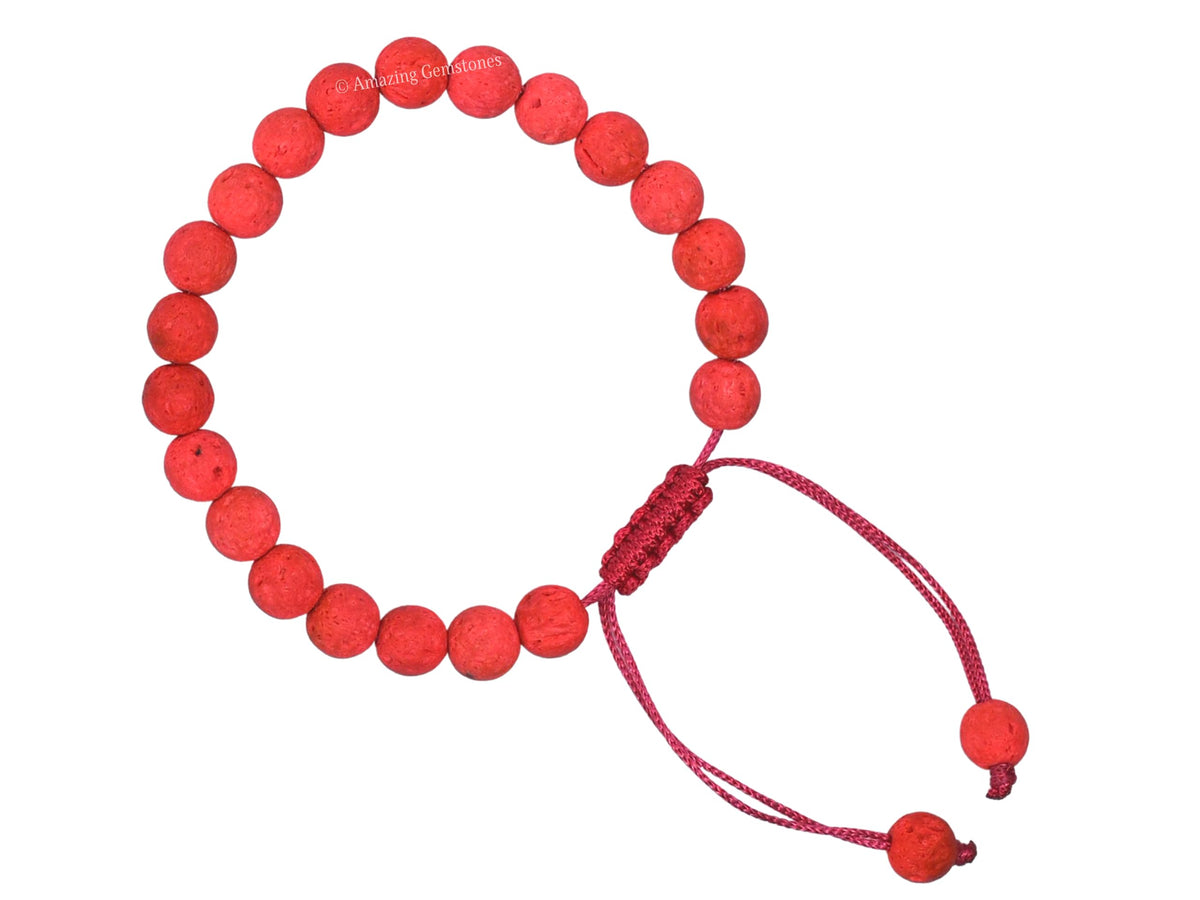 Amazing Gemstone Red Lava Bracelet, Gifts For Men & Women - Protection Healing Crystal Bracelet - 8mm Gemstone Beaded Adjustable Bracelet, Pulseras Para Hombres Mujer Stocking Stuffers