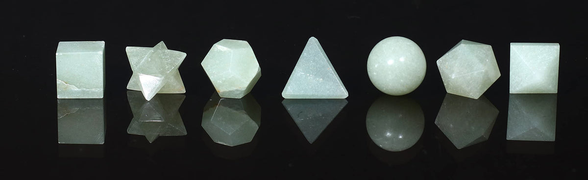 Crocon® Green Jade 7pcs Platonic Solids Crystal Geometry Set, Platonic Solids Sacred Geometric Stones for Balancing Reiki Healing Meditation Chakra Stone Cleansing Spiritual Good Luck Gift (15-20 mm)