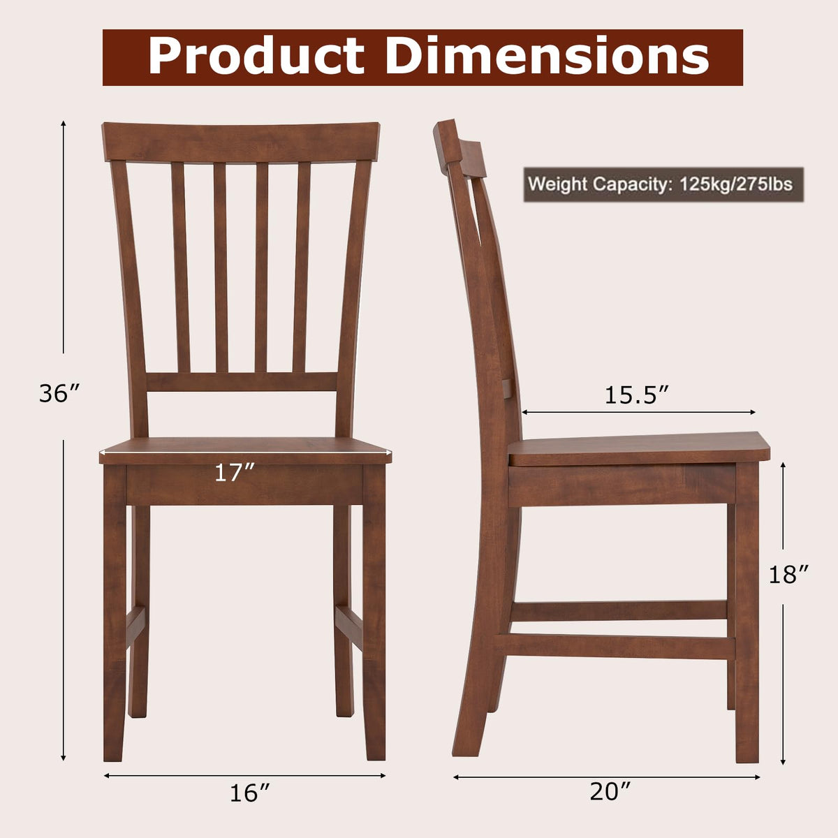 ERGOMASTER Dining Chairs Set of 4 Walnut Wood Chairs with Back for Restaurant Dining Room