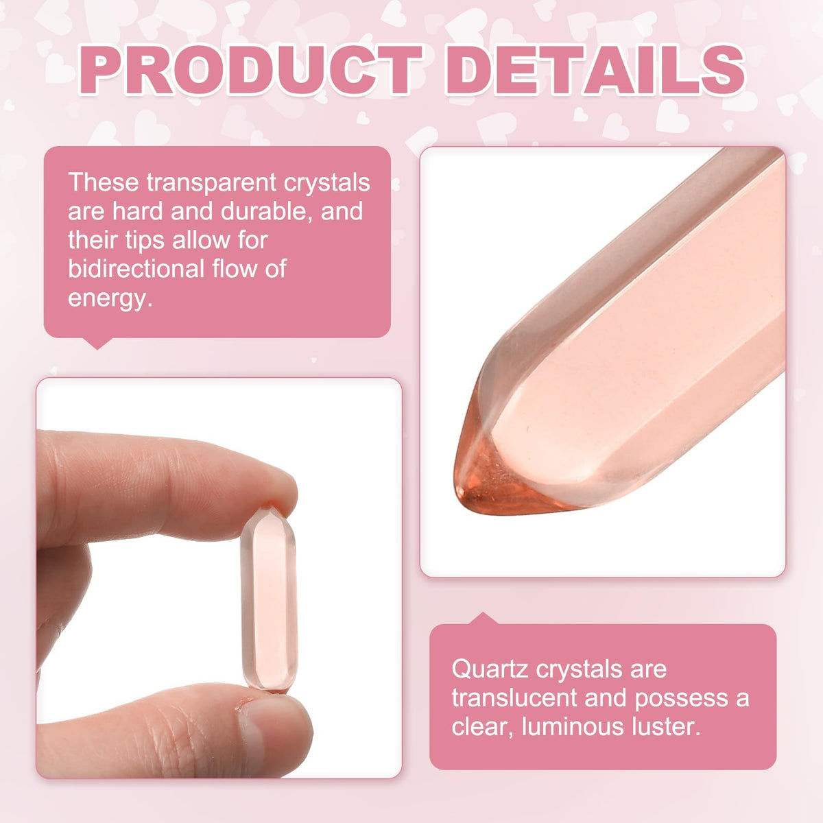 MECCANIXITY 10 Pack Light Red Quartz Crystals, Polished Crystals Bulk Hexagonal Shaped Meditation Gemstone for Jewelry Making Energy Balance Accessories Gifts