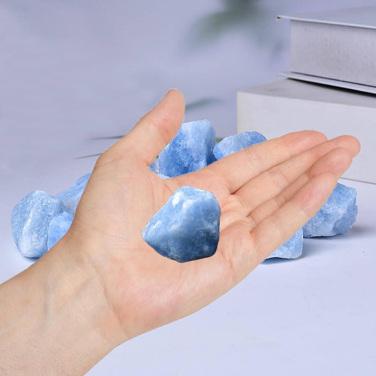 Erliway 1.25-2" Blue Calcite Raw Stone and Healing Crystals, Natural Rough Stone for Tumbling, Cabbing, Fountain Rocks, Decoration, Raw Crystal and Healing Stones for Polishing, Wicca & Reiki