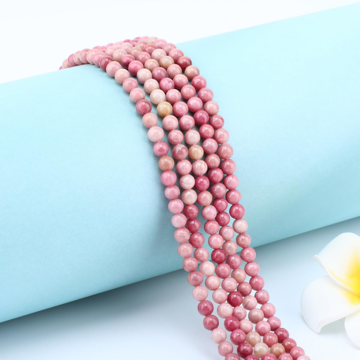 CMBYN Natural Stone Beads Round Genuine Real Stone Beading Strand Loose Gemstones DIY Smooth Bead for Bracelet Necklace Earrings Jewelry Making (Rhodochrosite, 4mm 90 Pieces)