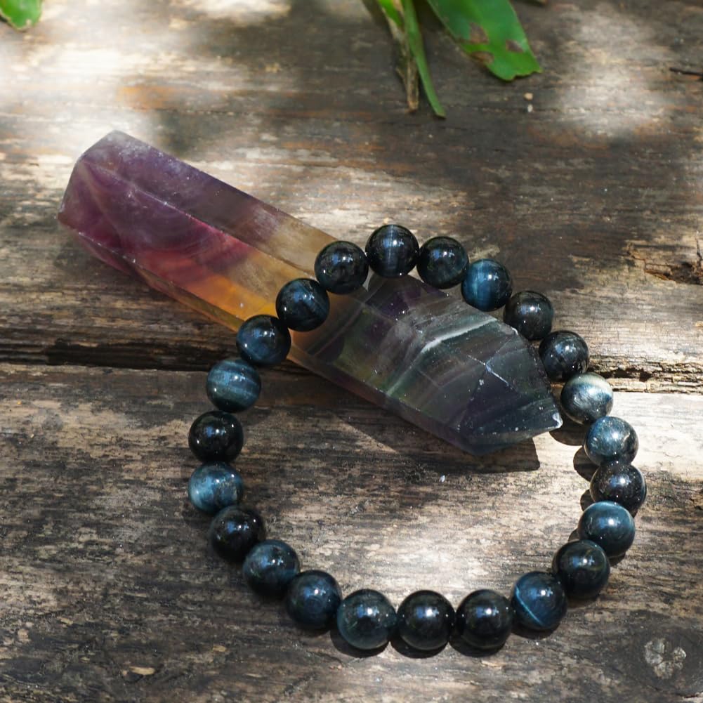 TaHLga 8mm Blue Tigers Eye Bracelet for Women Men | Natural Handmade Protection Hawks Eye Throat Chakra Gemstone Crystal Jewelry | Beading Tool Kit - Fits for 6.5-7.5" Wrist | Boost Motivation