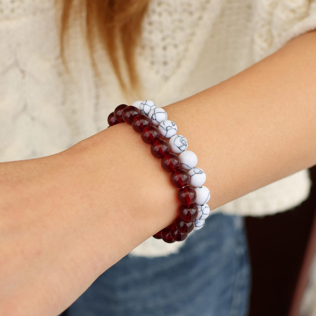 Risyfjew 3 PCS Garnet Healing Crystal Bracelets Women 8mm Natural Stone Beaded Stretch Bracelet Crystal Gifts for Women