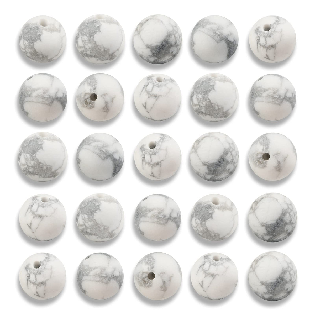 NITOPUPU 100Pcs 8mm Natural Matte Howlite Beads Round Loose Gemstone Stone Beads for Jewerly Making with Crystal Stretch Cord