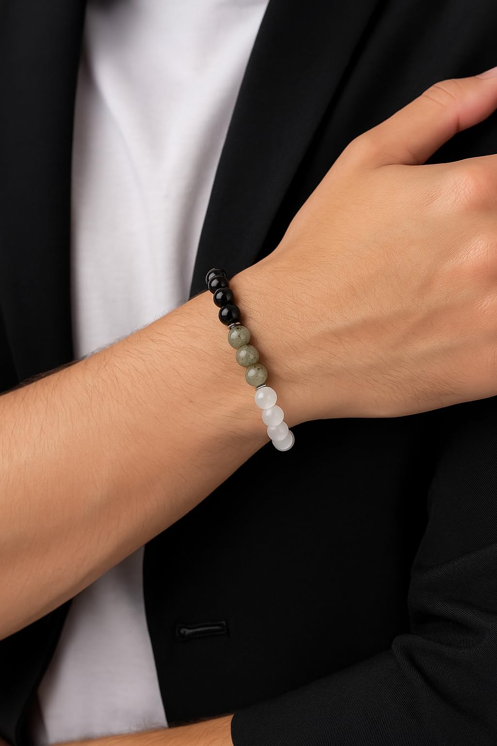 TUBIANCA Obsidian Labradorite Cat Eye Stone Bracelet – Natural Healing Crystal Energy Jewelry for Protection, Balance & Positive Energy – Handmade Gemstone Beaded Bracelet for Men & Women