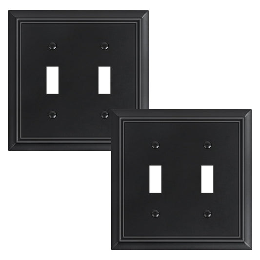 2-Pack Double Toggle Light Switch Cover Plate, Durable Natural Bamboo Fiber Decorative Switch Plate Covers, Matte Black 2 Gang Wall Plate, Corrosion Resistant