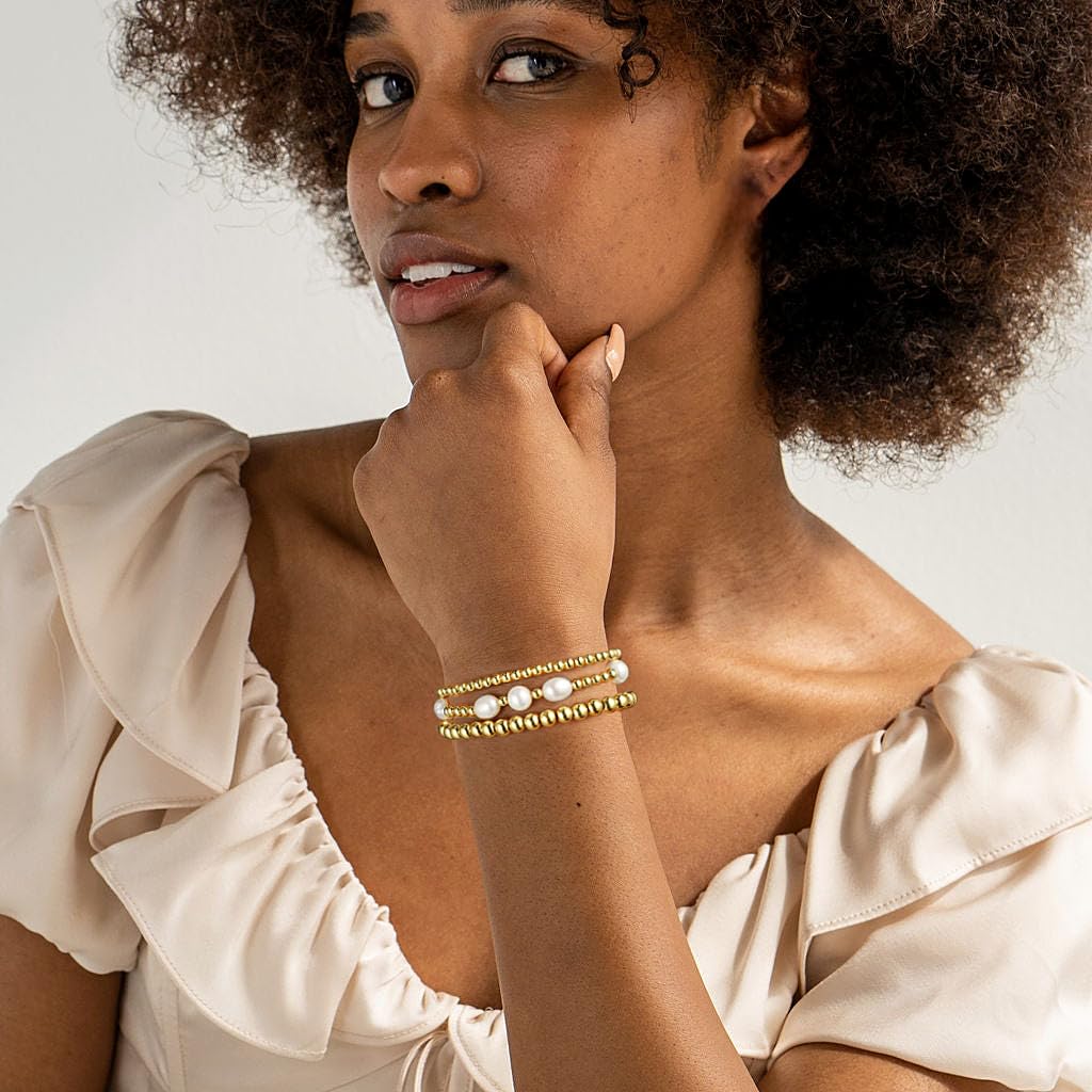 Badu Gold Beaded Bracelets for Women Boho Crystal Multiple Layered Stackable Wrap Bangle Set Paperclip Chain Trendy Jewelry (Gold-3Pcs-Pear2)