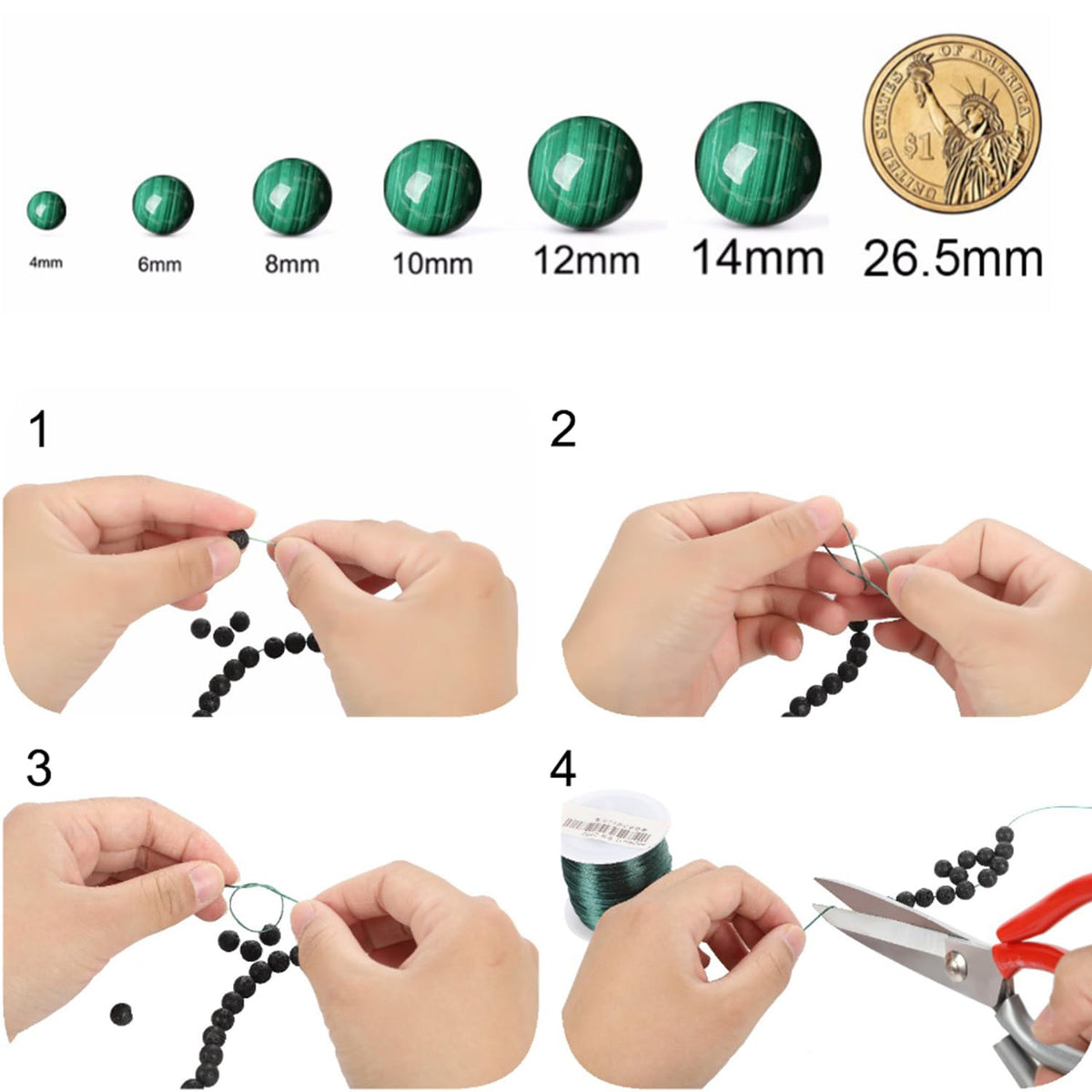 Black Turquoise Stone Beads for Jewelry Making Gemstone Round Crystal Bracelet Necklace 1 Strand 15.5inch 35PCS 10MM