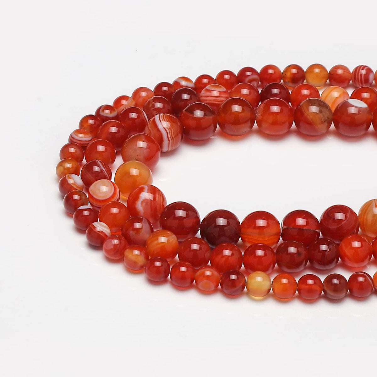 60pcs 6mm Natural Stone Beads Red Carnelian Striped Agate Beads Energy Crystal Healing Power Gemstone for Jewelry Making, DIY Bracelet Necklace