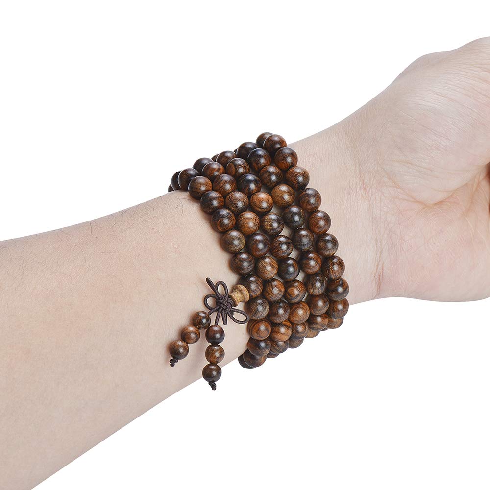 anzhongli Mala Beads Bracelet 108 8mm Beaded Bracelet Sandalwood Elastic
