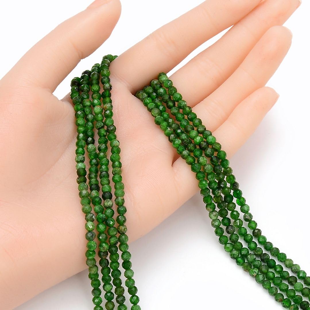 Adabele 15 Inch Natural Green Diopside Healing Gemstone 4mm (0.16 Inch) Tiny Small Faceted Round Loose Beads Stone Spacer (95-105pcs) for Craft Jewelry Making GK4-24