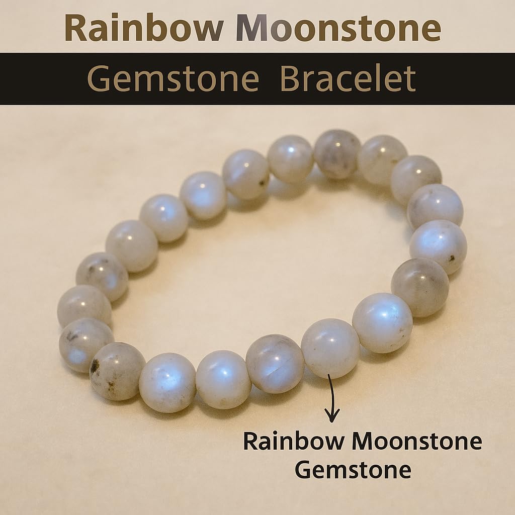 ANAYA AGATE Natural Moonstone Gemstone Bead Bracelet – Healing Crystal Bracelet for Women, Men, Teens – 8mm Round Beaded – Unisex Stretchy Gemstone Bracelet – Emotion, Relationship, Love, Christmas Gift Box