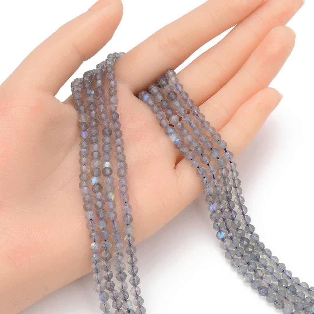 Adabele 30 Inch Natural Flashy Labradorite Healing Gemstone 4mm (0.16 Inch) Tiny Small Faceted Round Loose Beads Stone Spacer (170-190pcs) for Craft Jewelry Making GK4-5