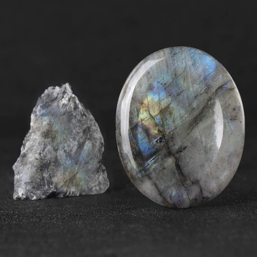 Artistone Labradorite Crystal Chakra Worry Stones Oval Shaped Palm Thumb Pocket Stones for Crystal Healing Reiki Meditation Anxiety Stress Relief Therapy