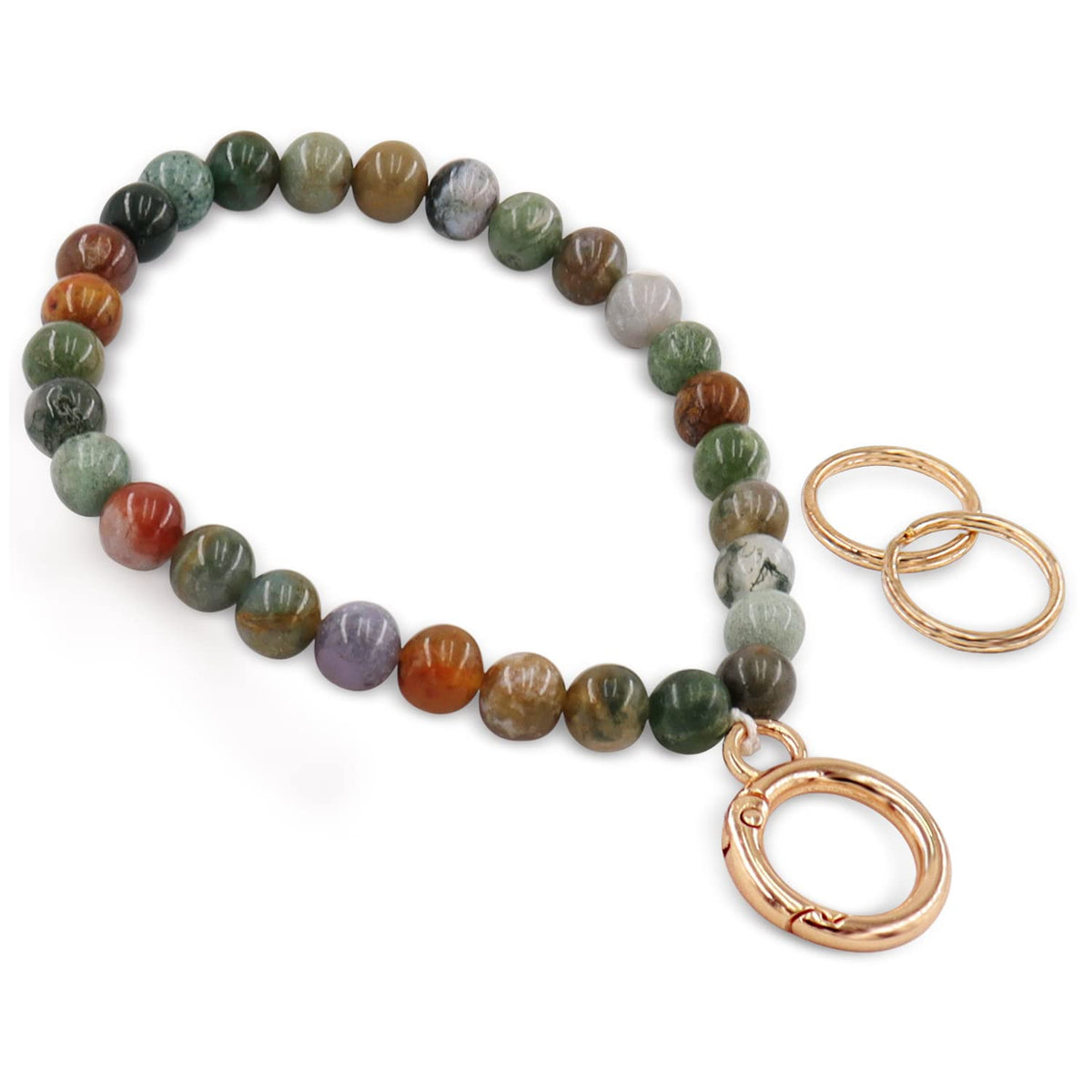 HONZUEN Beaded Wrist Key Lanyard, Natural Stone Wristlet Keychain Lanyard for Women, Key Wrist Strap Lanyard for Keys Wallet Car Keychain Card Holder, Indian Agate