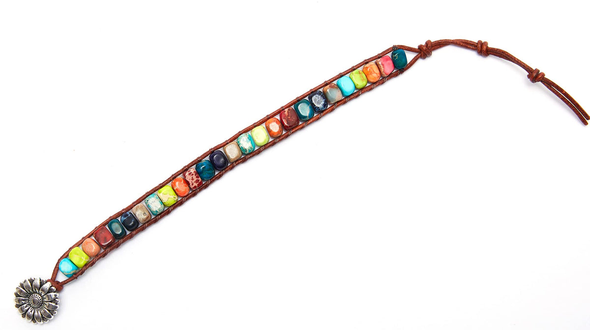 ZOSOJONA 7 Chakra Bracelet Bohemian Handmade Leather Wrap Healing Protection Natural Stone Yoga Beaded Bracelets Boho Friendship Jewelry (Chakra #2)