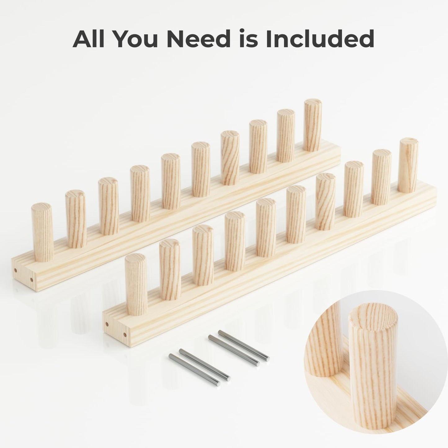 GIFMFTHK Lightweight Solid Wood Chunky Knitting Loom Kit - 30" Modular Frame, Natural Pine Craft Board Expandable to 60/90/120" by Connecting Multiple Kits for Blankets, Beginner DIY Weaving Tool