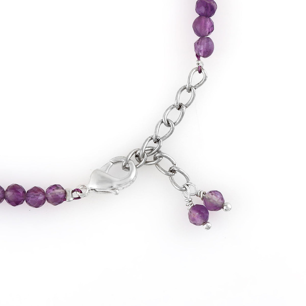 GEMKORA Natural Real Amethyst Crystals Bracelet, 3mm Best Grade Micro Cut Beads, Chakra Healing Gemstone, Beautiful Simple Jewelry, Silver Plated Jewelry 7+1 inch
