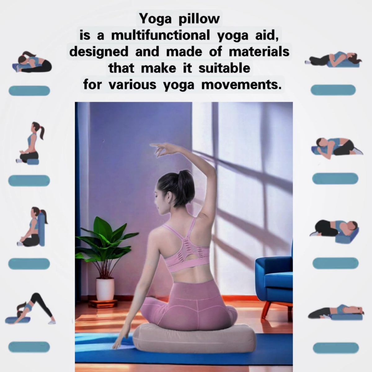 NGT new guide steps Yoga Bolster Pillow for Meditation and Support - Rectangular Yoga Cushion Foam Wedges Washable Suede Pillowcase for Men and Women with Carry Handles.(Green Soft fabric)