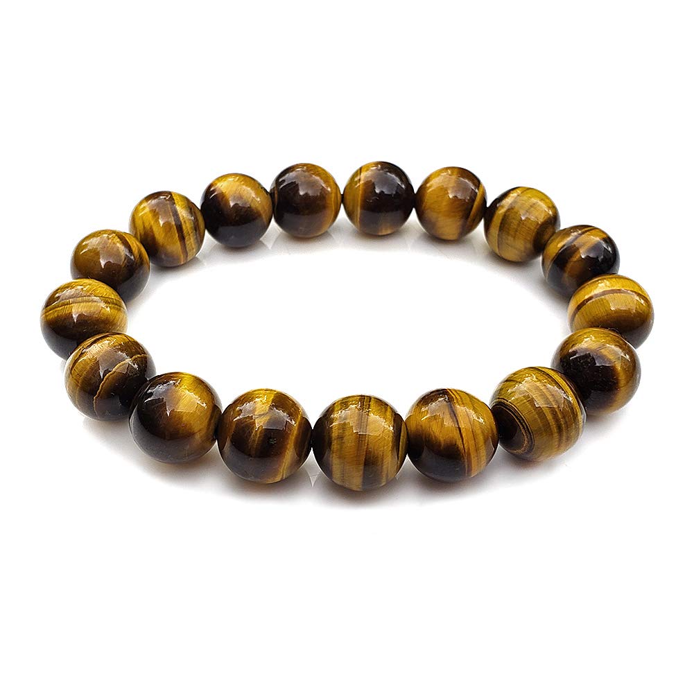 chengmu 12mm Tiger Eye Stone Stretch Bracelet for Men Natural Round Beads Semi Precious Gemstone for Crystal Elastic Beaded Bracelet 8"