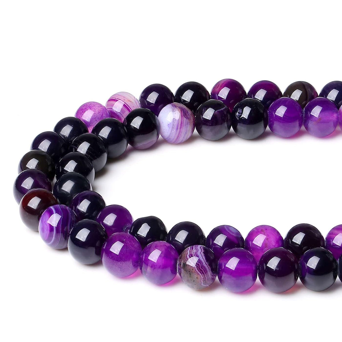 LAIDANLA Purple Striped Agate 8mm Natural Stone Beads Round Loose Gemstone Stone Beads for DIY Bracelet Necklace Earrings Jewelry Making Polishing Beading Crystal 96PCS 2 Strand 32"