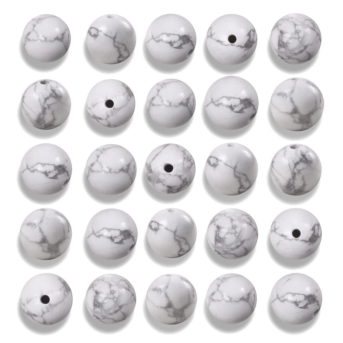 NITOPUPU 100Pcs 8mm Natural Smooth White Howlite Gemstone Beads Round Loose Stone Beads for Jewerly Making with Crystal Stretch Cord