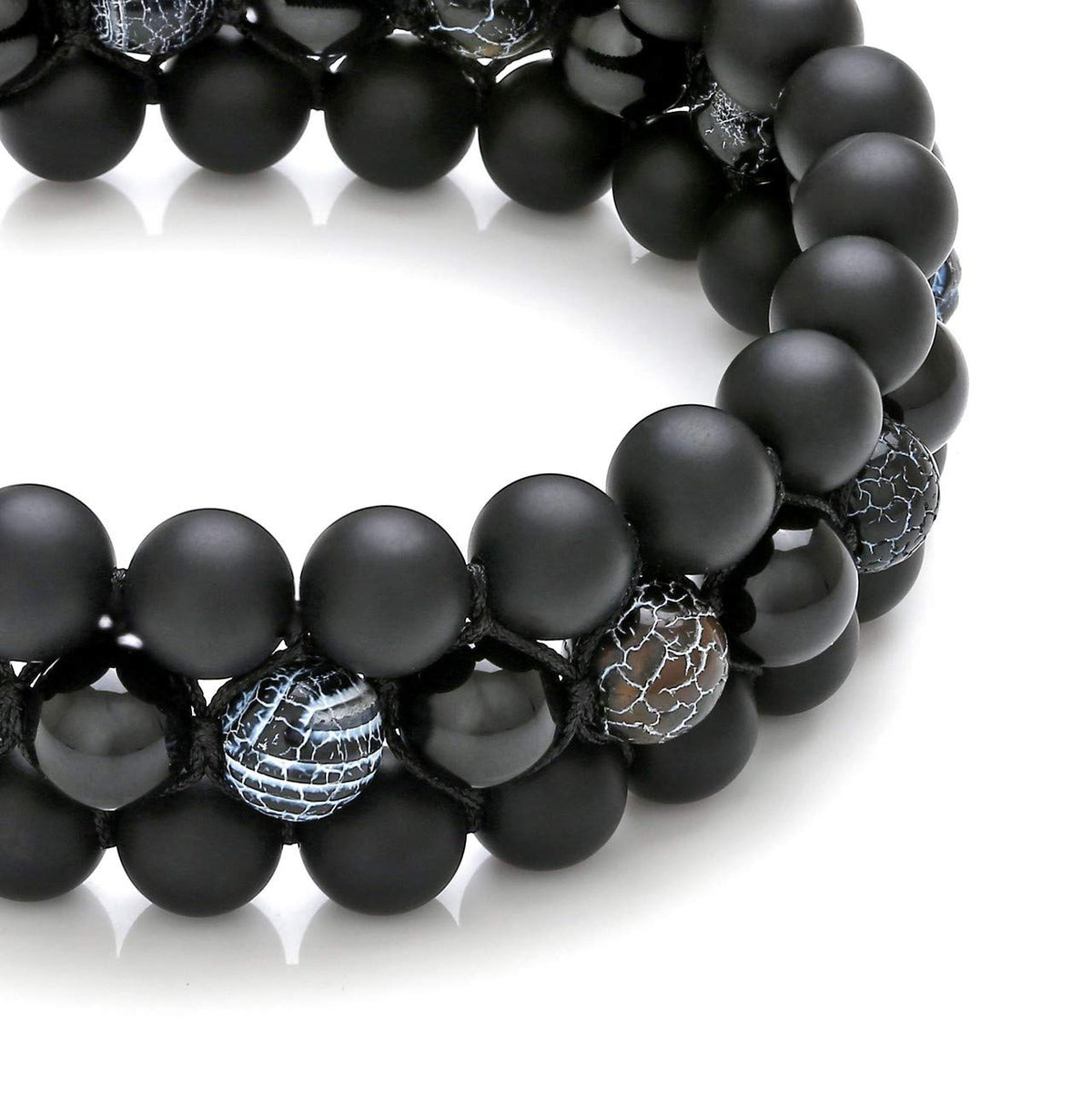 Top Plaza Mens Lava Rock Stone Essential Oil Diffuser Bracelet Chakra Yoga Healing Crystal Bracelet Natural Gemstone Beads Anxiety Bracelets Braided - Matte Black Agate + Dragon Stone
