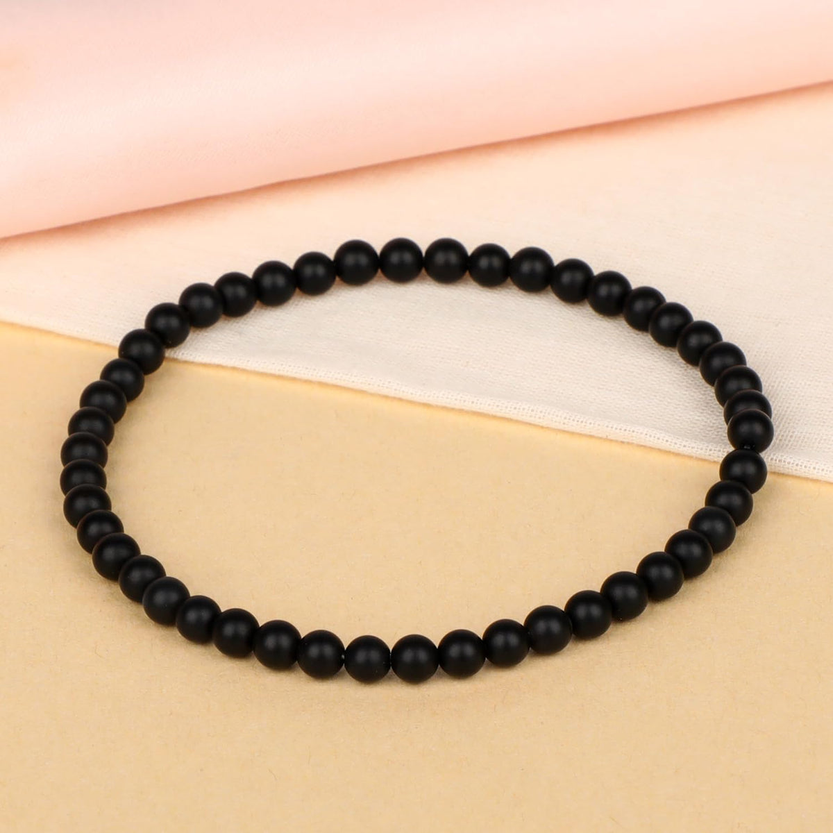 LPBeads Handmade Natural Gemstone Stretch Elastic 4mm Matte Black Onyx Bracelet Healing Crystal Round Stone Beads Jewelry Gifts for Women Men