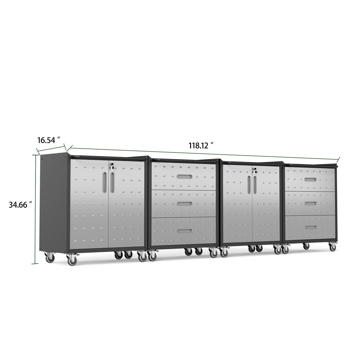 VIYET 4-Pack Rolling Garage Tool Cabinet,Heavy Duty Steel Rolling Tool Chest with Lockable Doors & Adjustable Shelves,Mobile Workshop Storage Cart for Garage Organization,Black/Grey
