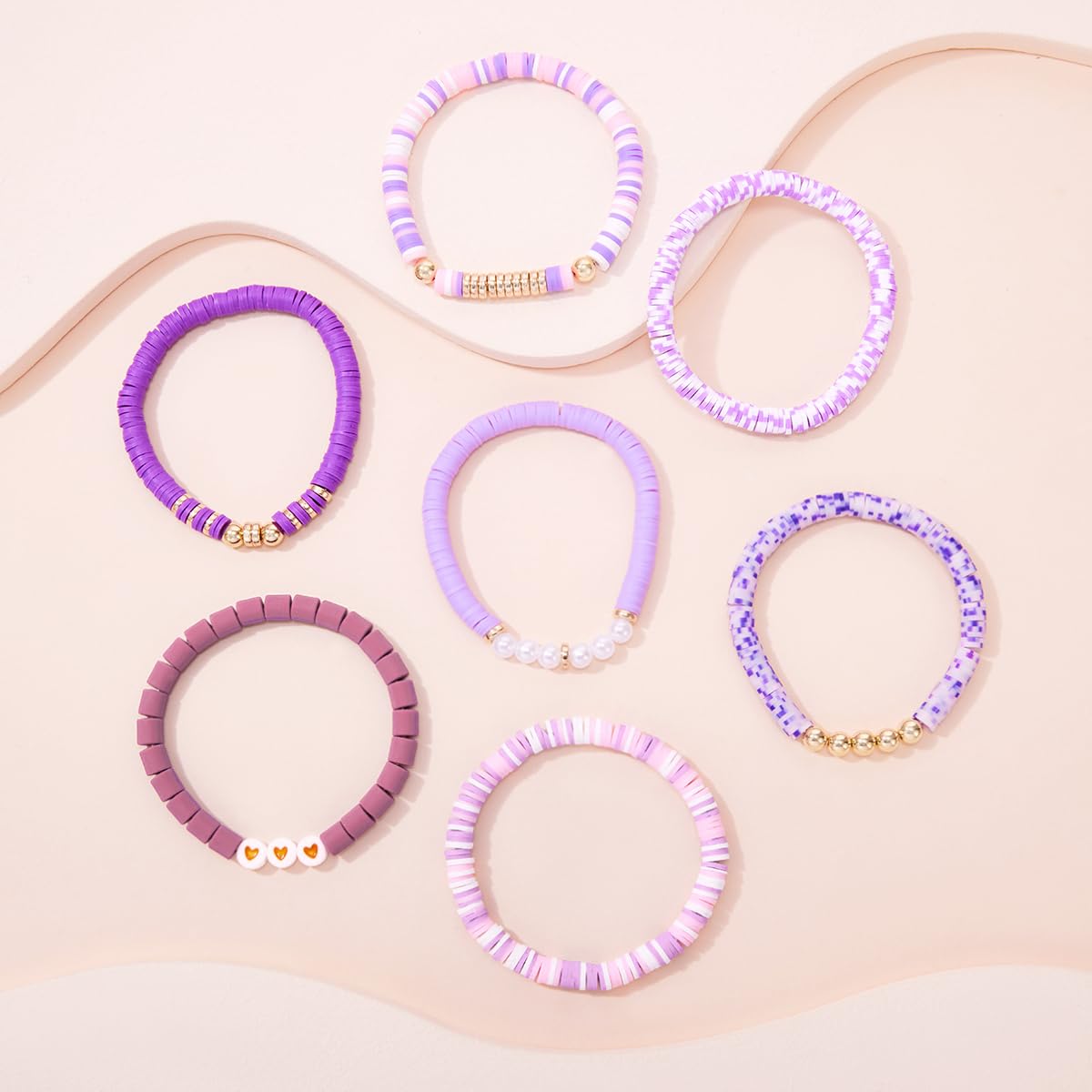 YEOSMINE Boho Heishi Clay Beaded Stretch Bracelets Stack For Women, Preppy Teens Friendship Gold Bracelets Cute Beach Surfer Accessories Bulk Set Trendy Fashion Jewelry